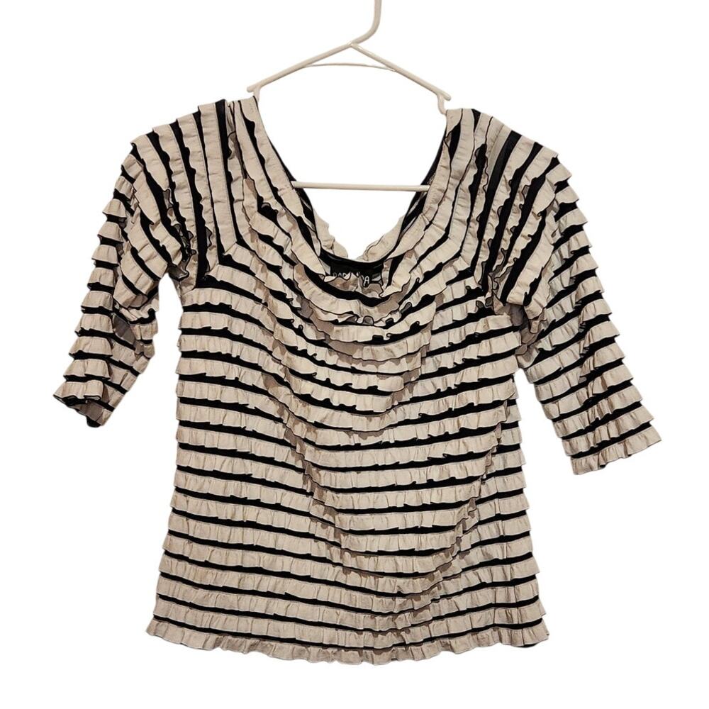 Baranda White Black Striped Ruffles 3/4 Sleeves Off The Shoulder Blouse Size XL